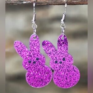 Pink Glitter Bunny Earrings